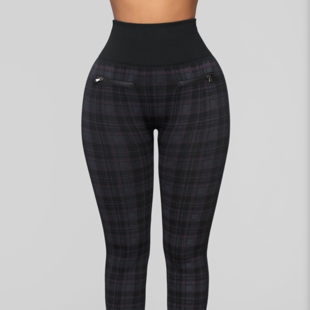 Purple plaid leggings from Fashion Nova